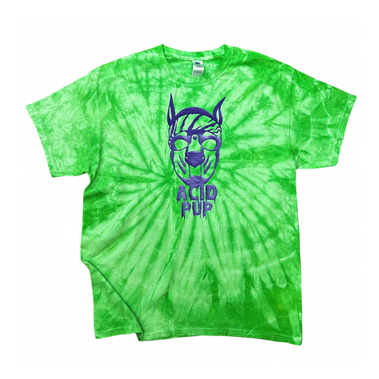 Acid Pup Green and Purple Tie Dye Logo Shirt